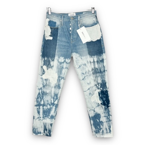 NWT FRAME 90s High Rise Acid Wash Denim Ankle Crop Raw Hem Straight Leg Jeans 25 - Picture 7 of 14